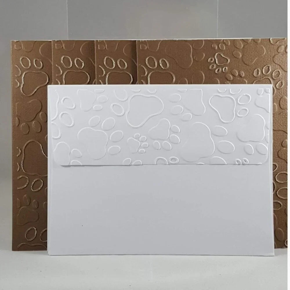 Dog Paw Embossed Note Cards Pack w/Envelopes, Set of 4 in‎ Brown